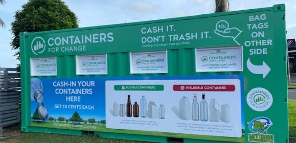 Signage with Containers for Change Concept — Recycling and Earthmoving Services in Mackay, QLD